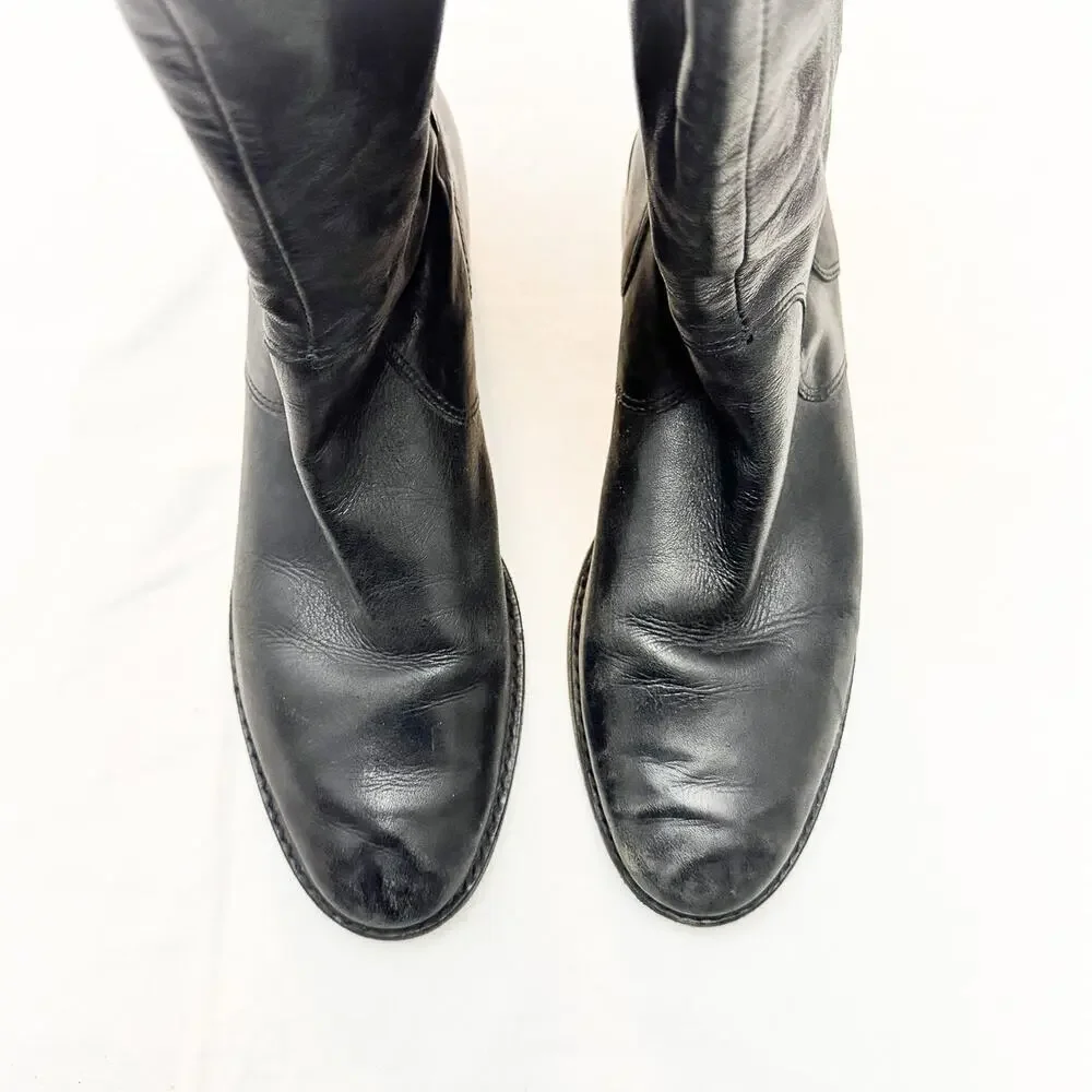 J. Jill Black Leather Knee High Riding Boots Back Zip DC5416 770130 Size 10